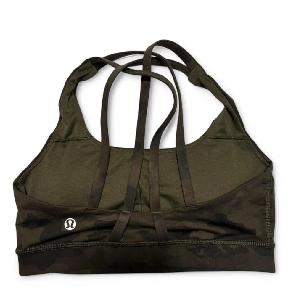 Lululemon Women's 4 Energy Sports Bra Green Camo Yoga Athletic Workout